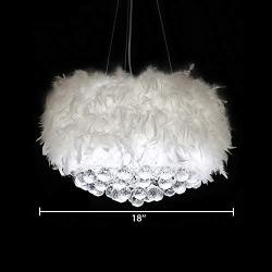 CraftThink Pendant Light Hanging Lamp Rustic Drum Light Fixture, Clear Crystal and Feather Chandelier 3 Lights for Dining Living Room Bedroom Restaurant Hotel (Color: White, Size: 18 inch)