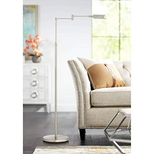 Zema Modern Swing Arm Pharmacy Floor Lamp LED Brushed Nickel Adjustable Height for Living Room Reading Bedroom Office - 360 Lighting