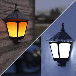 Solar Lights Outdoor Decorative - ALOVECO 2 in 1 Solar Wall Sconce, Solar Torch Lights with Flickering Flame, 87 LEDs Solar Motion Case of 2 Packs