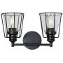 VINLUZ Bathroom Vanity Light Over Mirror 2 Lights Black Modern Wall Lighting Fixture Metal Cage Farmhouse Rustic Sconce Wall Mounted Lamp Clear Glass Shade for Stairway Porch Restaurants Kitchen