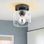 Modern Semi Flush Mount Ceiling Light, Clear Glass Shade,Matte Black Ceiling Light Fixture for Kitchen, Dining Room,Hallway,Passway,Entryway,Farmhouse Lighting