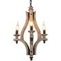 DOCHEER Vintage Rustic Wooden Chandelier 3-Light Retro Wood Metal Chandeliers Pendant Lamp Fixture Lighting for Kitchen Island, Dining Room Lighting