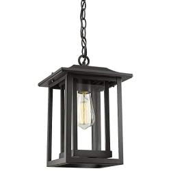 Beionxii Outdoor Pendant Light | Exterior Hanging Lantern, Chain Adjustable, Sand Textured Black with Clear Glass - A197H-1PK