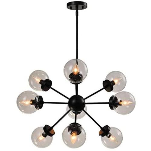 Maxax 9 Lights Sputnik Chandelier Black Semi Flush Mount Ceiling Light Hanging Pendant Lighting for Kitchen Dining Room Bedroom - ETL Listed