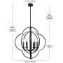 VINLUZ 6 Light Chandeliers Black Candle-Style Dining Room Light Fixture Hanging Farmhouse Globe Kitchen Island Lighting Modern Pendant for Hallway Bedrooms