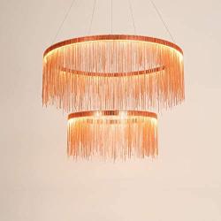 LITFAD Post Modern LED Chandeliers 2-Lights Rose Gold Fringe Suspension Light 110V-120V Home Restaurant Cafe Decoration Hanging Lighting Pendant Light for Bedroom Dining Room Hotel