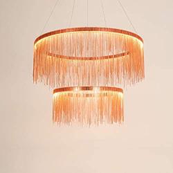 LITFAD Post Modern LED Chandeliers 2-Lights Rose Gold Fringe Suspension Light 110V-120V Home Restaurant Cafe Decoration Hanging Lighting Pendant Light for Bedroom Dining Room Hotel