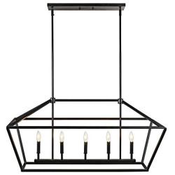 MOTINI 5-Light Kitchen Island Lantern Pendant Linear Chandelier Black Rod Hanging Light 40''x 12''x18.5''