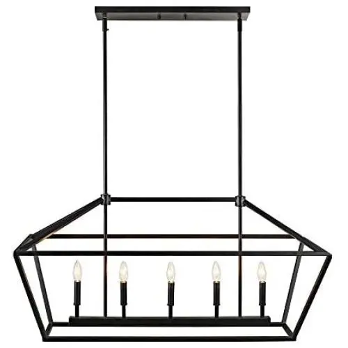 MOTINI 5-Light Kitchen Island Lantern Pendant Linear Chandelier Black Rod Hanging Light 40''x 12''x18.5''