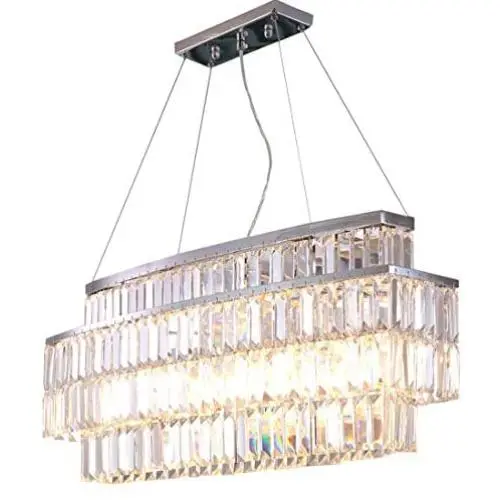 Moooni Modern Oval Rectangular Crystal Chandelier Ceiling Lighting Hanging Pendant Light Fixture for Dining Room Living Room L31.5'' x H12.8''