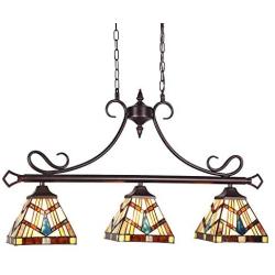 Capulina Tiffany Pool Table Lights 3-Light Dining Room Light Stained Glass Chandelier Hanging Light Tiffany Dining Table Lights Vintage Style Chandelier