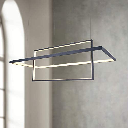 Leniure Black Modern Square Cube LED 2-Light Pendant Lamp Chandelier Lighting Fixture 33.5'' Wide 15'' Deep 11.8'' High, Warm White 3000K
