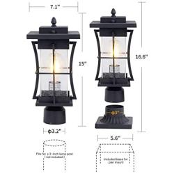 EERU Waterproof Outdoor Post Light Fixture Pole Mount Light with Pier Mount Adapter, Black Finish with Seeded Glass Outdoor Post Lantern for Patio, Garden, Porch and Backyard