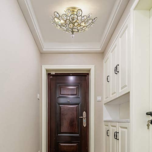 Modern Light Fixtures Ceiling 3-Lights Silver Crystal Flush Mount Ceiling Light for Hallway, Bedroom, Living Room, Kitchen, Dining Room, W16.5''¡ÁH9.4''
