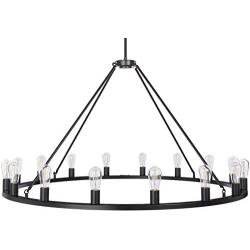 Sonoro Large 48 inch 16 Light Round Dining Room Industrial Chandelier | Black Rustic Kitchen Island Light Fixtures with LED Bulbs LL-CH5-48-5BLK