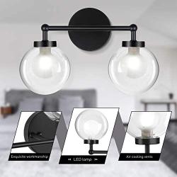 OOWOLF Bathroom Vanity Lighting, 5000K 650LM Matte Black Wall Sconce Light with 3.15 Inches Globe Glass Shape, Modern Wall Lamp for Bath Vanity Living Room Hallway Kitchen Bar Stairs(G9 LED Bulb 7W)