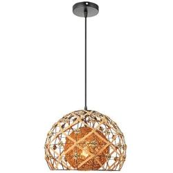 KWOKING Lighting Modern Weave Wicker Hanging Lamp Globe Pendant Light Natural Hemp Ball Rattan Chandelier Light Fixture for Hallway Dining Room - Style A