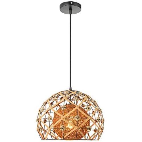 KWOKING Lighting Modern Weave Wicker Hanging Lamp Globe Pendant Light Natural Hemp Ball Rattan Chandelier Light Fixture for Hallway Dining Room - Style A