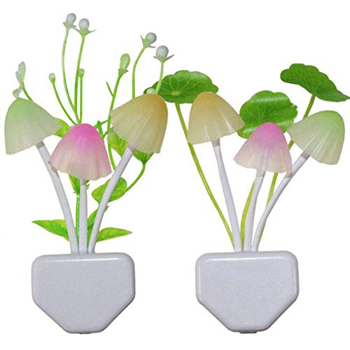 [2 Pack] LED Night Light Plug in with Dusk to Dawn Sensor, Plug in Wall LED Mushroom Nightlight Lamp for Kids Adults, Bedroom, Bathroom, Kitchen, Hallway, Stairs, Cute Color Changing
