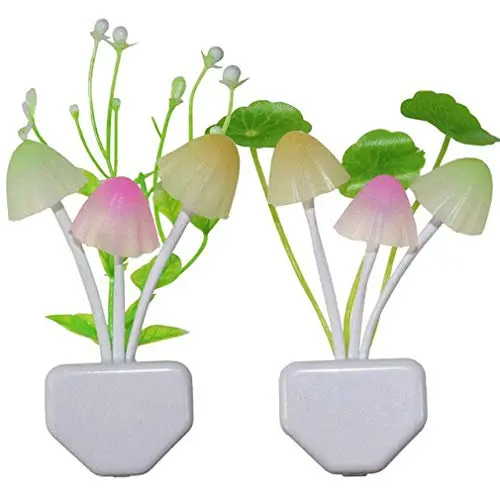 [2 Pack] LED Night Light Plug in with Dusk to Dawn Sensor, Plug in Wall LED Mushroom Nightlight Lamp for Kids Adults, Bedroom, Bathroom, Kitchen, Hallway, Stairs, Cute Color Changing