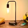 Industrial Touch Control Table Lamp with 2 USB Charging Ports and 2 Power Outlets, 3 Way Dimmable Vintage Nightstand Lamp for Living Room, Bedroom, Office, 6W LED Bulb Included