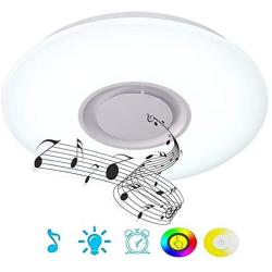 Upgrade 36W,60W,72W,80W LED Ceiling Lights with Bluetooth Speaker Smartphone APP, Dimmable 15-inch ,20Inches Music RGBW Color Temperature Adjustable, Fluorescent Equivalent, Round Flush Mount Light Fixture