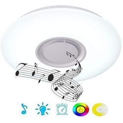 Upgrade 36W LED Ceiling Lights with Bluetooth Speaker Smartphone APP, Dimmable 19.7-inch Music RGBW Color Temperature Adjustable, 80W Fluorescent Equivalent, Round Flush Mount Light Fixture