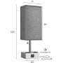 OYEARS Table Lamps Set of 2 Built in Dual USB Charging Port Bedside 15.5“ Table Lamp with Dual AC Power Outlets for Bedroom Living Room Office Study Room Grey Fabric Shade