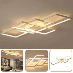 Modern LED Ceiling Light Acrylic White Geometric Rectangular Ceiling Light Warm Light Close to The Ceiling Lamps Chandelier Suitable for Living Room Bedroom Dining Room Indoor Decoration (Warm Light)