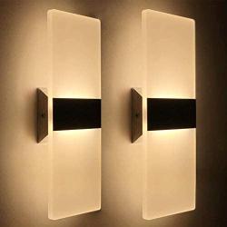 LED Wall Sconce Set of Two Plug in Wowatt Lighting Decor for Living Room Warm White 2700K 12W Modern Wall Lamp Acrylic On/Off Switch Night Light for Pathway, Bedroom, Balcony, Indoor