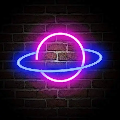 Neon Signs, NELOMO Neon Signs for Wall Decor Planet Neon Light Sign LED Neon Lights for Bedroom Battery & USB Powered Neon Signs for Bedroom Home Room Bar Party Wedding Christmas (Blue and Pink)