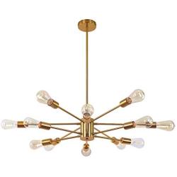 CLAIRDAI Chandelier 12 Lights Pendant Lighting Gold Sputnik Chandeliers Mid Century Ceiling Light Fixtures for Kitchen Dining Area Living Room