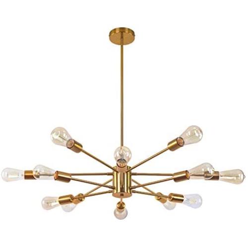 CLAIRDAI Chandelier 12 Lights Pendant Lighting Gold Sputnik Chandeliers Mid Century Ceiling Light Fixtures for Kitchen Dining Area Living Room
