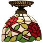Tiffany Style Stained Glass Ceiling Lamp 8 Inch Green Leaves Red Rose Art Shade Flush Mount Ceiling Light for Living Room Bedroom Hotel Corridor Tiffany Style Stained Glass Ceiling Lamp 8 Inch Green Leaves Red Rose Art Shade Flush Mount Ceiling Light for Living Room Bedroom Hotel Corridor