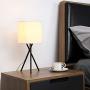 Modern Small Bedside Table Lamp - Black Desk Lamp for Living Room Bedroom with White Fabric Shade