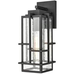 HUANXIN Lighting 1-Light Indoor/Outdoor Wall Sconce, Black with Seeded Glass Shade