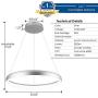 Royal Pearl Modern Foyer Pendant Light LED 1 Ring Contemporary Chandelier Round Shape Acrylic 25W 2200lm Silver for Bedroom Living Dining Room