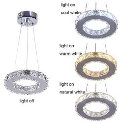 Modern Crystal Round Ring Chandelier Lighting LED Pendant Light Fixtures Adjustable Stainless Steel Ceiling Hanging Lamp for Living Room Dining Room Kitchen Island Hallway(Changeable )