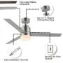 WINGBO Ceiling Fan with Light, 52'' Nickel Ceiling Fan Light Kit with Remote Light for Living Room, Kitchen, Bedroom, Hugger Fan