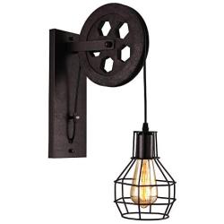 BAYCHEER 1 Light Wall Sconce Keyed Socket Pulley LED Industrial Wall Sconces Retro Wall Lights Fixture for Indoor Lighting Barn Restaurant in Rust Finished