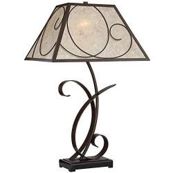 Teri Rustic Farmhouse Table Lamp Scroll Brown Metal Light Mica Tapering Shade for Living Room Bedroom Bedside Nightstand Office Family - Franklin Iron Works