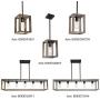 VINLUZ 5-Light Wood Chandelier Linear Industrial Kitchen Island Pendant Lighting Gray Wooden Frame Accents, Modern Dining Room Lighting Ceiling Hanging Farmhouse Light Fixtures for Entryway Foyer