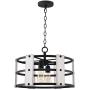 Kira Home Madera 17'' 4-Light Modern Farmhouse Chandelier + Wood and Metal Round Shade, 2 Wood Panel Styles (White Ash/Walnut), Textured Black Finish