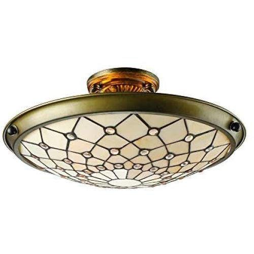 LITFAD Tiffany Style LED Ceiling Lamp Metal Decor Beige Stained Glass Three-Light Semi Flush Mount Ceiling Light Pendant Lighting for Dining Room Bedroom Corridor - 16.5'' (42 cm) LITFAD Tiffany Style LED Ceiling Lamp Metal Decor Beige Stained Glass Three-Light Semi Flush Mount Ceiling Light Pendant Lighting for Dining Room Bedroom Corridor - 16.5'' (42 cm)