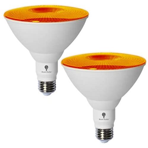 2 Pack BlueX LED Par38 Flood Orange Light Bulb - 10W (90Watt Equivalent) - Dimmable - E26 Base Orange LED Lights, Party Decoration, Porch, Home Lighting, Holiday Lighting, Orange Flood Light