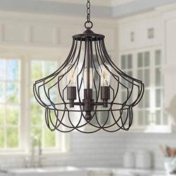 Hansel Bronze Cage Plug in Swag Pendant Chandelier 19 1/2'' Wide Industrial LED Edison 3-Light Fixture for Dining Room House Foyer Kitchen Island Entryway Bedroom Living Room - Franklin Iron Works