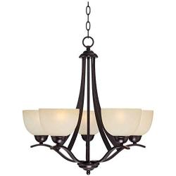 Airington Bronze Pendant Chandelier 23'' Wide Scrolling Arms Indian Scavo Glass 5-Light Fixture for Dining Room House Foyer Kitchen Island Entryway Bedroom Living Room - Regency Hill