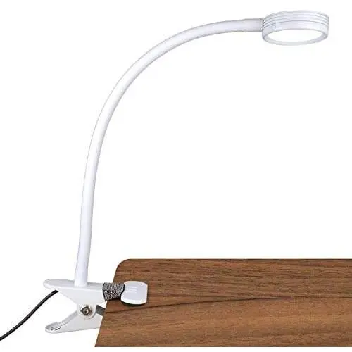 LEPOWER New Version Metal Clip On Light, Flexible Bed Light with 3 Colors x Stepless Adjustable Brightness, Eye Caring Reading Light for Desk, Bed Headboard and Computers(White)-No AC Adapter