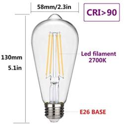 ST19(ST58) Dimmable Vintage LED Edison Bulb, Warm White 2700K,CRI>90,No Flicker,6W Equivalent to 60W, Antique LED Filament Bulbs,600LM E26 Medium Base, Clear Glass (ST19-2700K-6PACK)