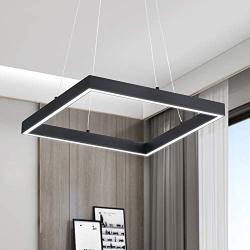 SUNMOO Modern Led Pendant Light Square Led Chandelier 1 Ring Acrylic Pendant Lighting Fixture for Bedroom Living Room Dining Room Kitchen Island 25W 6000K Not-dimmable 15.7L''15.7''W (Black)